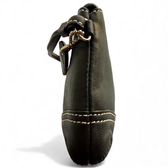 Vintage COACH Black Leather Wristlet Contrast Stitching Y2K Silver - Picture 3 of 10